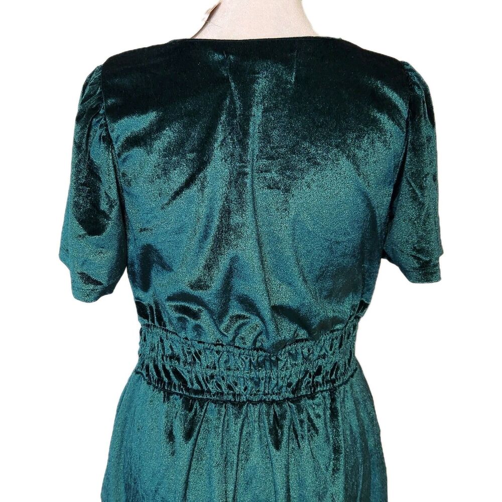 French Connection Emerald Green Velvet Short Sleeve Mini Dress XS NWT Ruffle - Picture 8 of 16